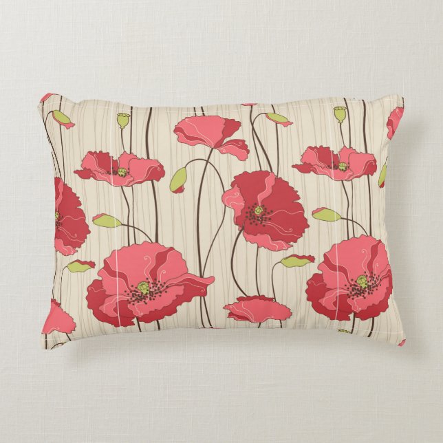 Retro Poppies Pattern Decorative Cushion (Front)