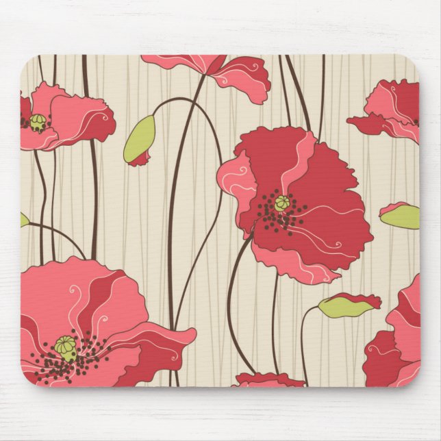 Retro Poppies Pattern Mouse Pad (Front)