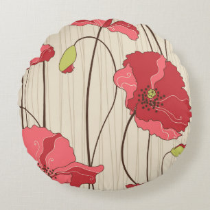 Retro Poppies Pattern Round Cushion