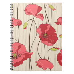 Retro Poppies Pattern Spiral Notebook
