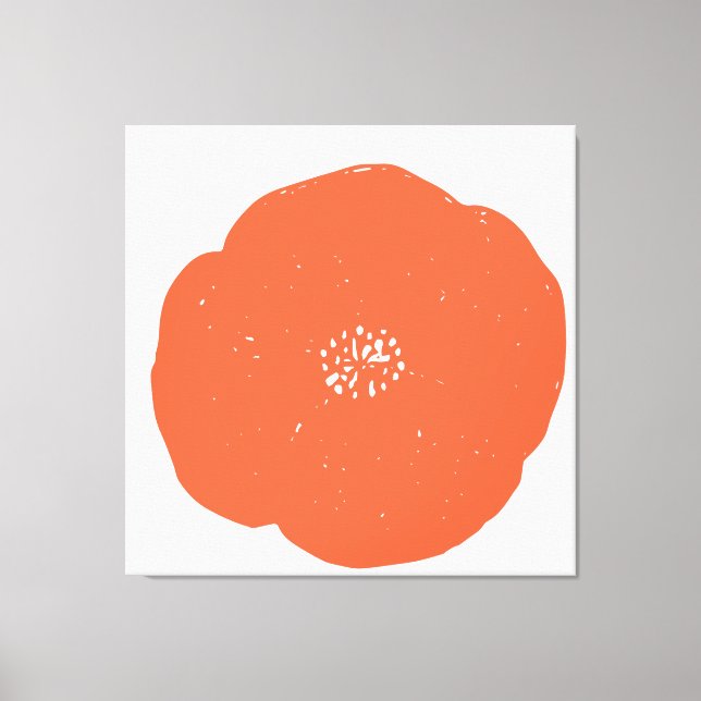Retro Poppy Floral Art in Vintage Orange and White Canvas Print (Front)