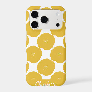 Retro Poppy Floral Art Pattern in Yellow and White