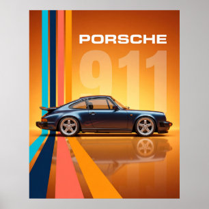 Retro Porsche 911 Colourful Stripes Poster