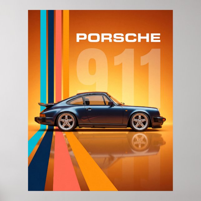 Retro Porsche 911  Colourful Stripes Poster (Front)