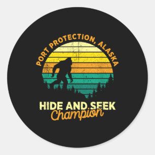 Retro Port Protection, Alaska Big Foot Souvenir  Classic Round Sticker