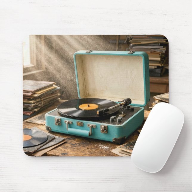 Retro Portable Record Player Mouse Pad (With Mouse)