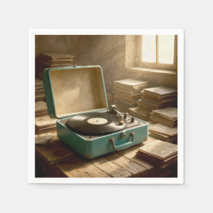 Retro Portable Record Player with Vinyl Napkin