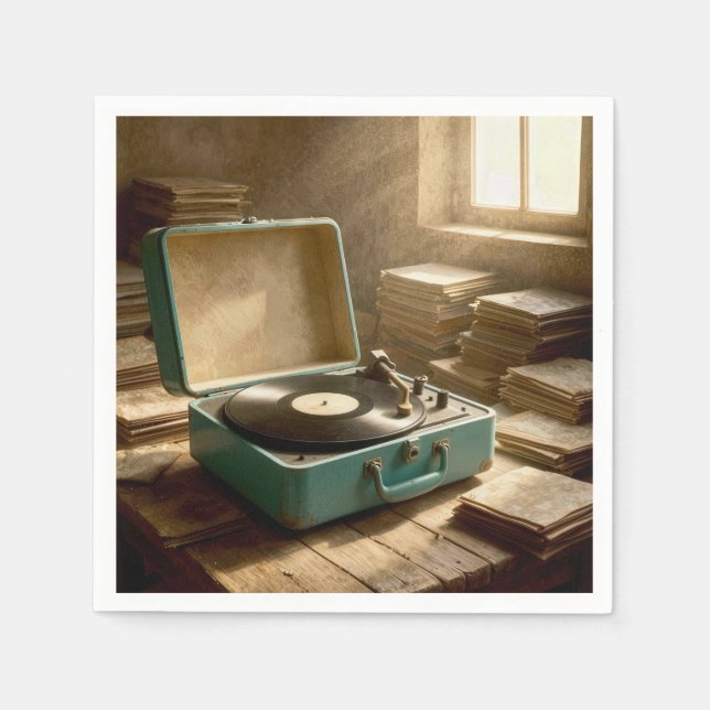 Retro Portable Record Player with Vinyl  Napkin (Front)