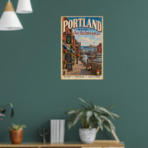Retro Portland Maine Travel Poster Old Port Coast