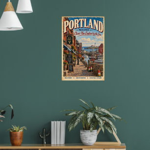 Retro Portland Maine Travel Poster Old Port Coast