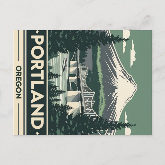 Retro Portland Oregon Mountain Bridge Postcard (Front)