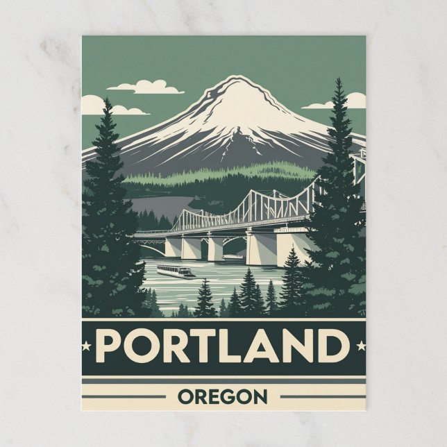 Retro Portland Oregon Mountain Bridge Postcard (Creator Uploaded)