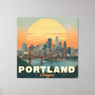 Retro Portland Oregon Skyline Vintage Travel Canvas Print
