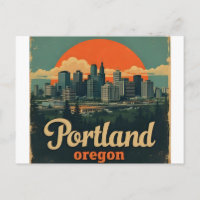Retro Portland Oregon Skyline Vintage Travel