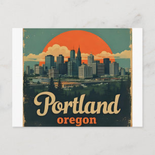 Retro Portland Oregon Skyline Vintage Travel  Postcard
