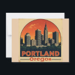 Retro Portland Oregon Skyline Vintage Travel  Postcard<br><div class="desc">Capture the spirit of the Pacific Northwest with this retro Portland, Oregon skyline design! Featuring bold architecture, forest silhouettes, and a vibrant sunset backdrop, this vintage-inspired artwork perfectly blends city life with nature. Ideal for Portland lovers, travelers, and skyline art collectors, this design brings nostalgic charm to shirts, mugs, prints,...</div>