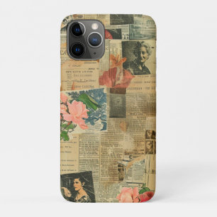 Retro Portrait Orchid Newspaper Botanical Collage Case-Mate iPhone Case
