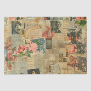 Retro Portrait Orchid Newspaper Botanical Collage Tissue Paper