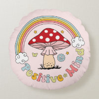 Retro Positive Mushroom Boho Hippie Throw Pillow