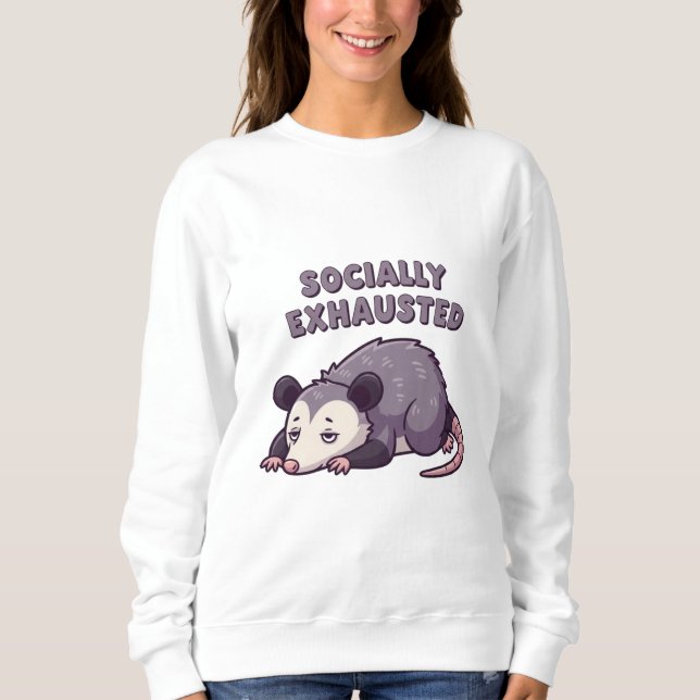 Retro Possum Socially Exhausted Women’s Sweatshirt (Front)