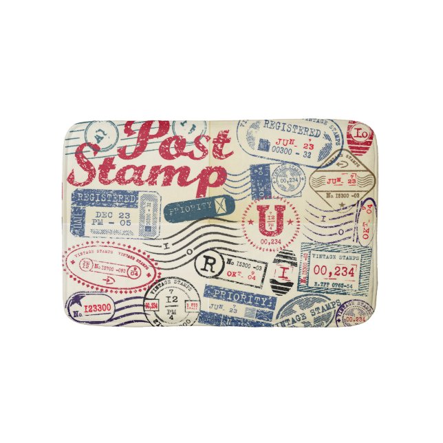 Retro post stamps, vintage collection. bath mat (Front)