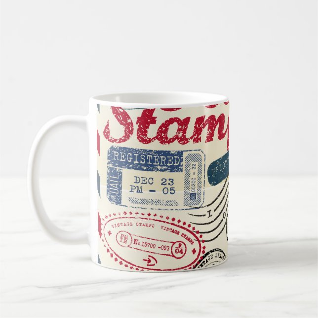 Retro post stamps, vintage collection. coffee mug (Left)