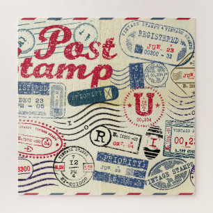 Retro post stamps, vintage collection. jigsaw puzzle