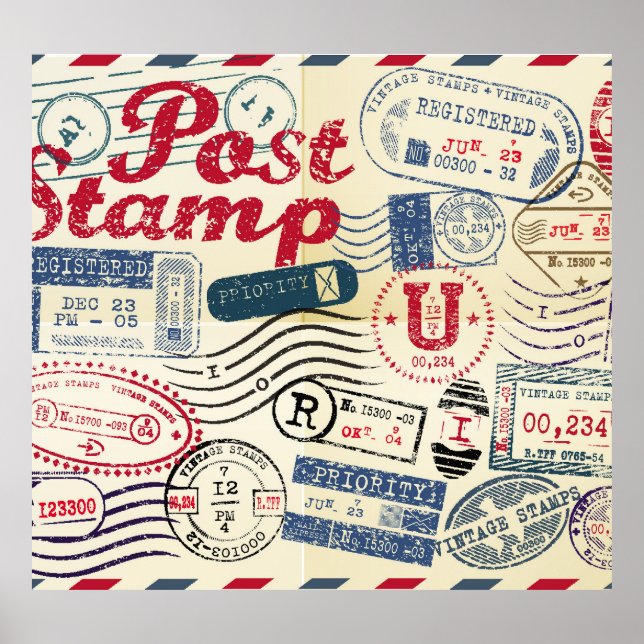 Retro post stamps, vintage collection. poster (Front)