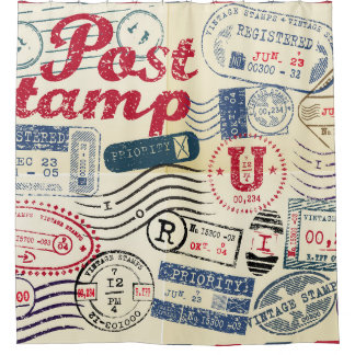 Retro post stamps, vintage collection. shower curtain