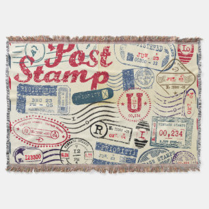 Retro post stamps, vintage collection. throw blanket