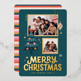 Retro Postage Stamp Merry Christmas Collage