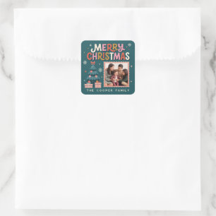 Retro Postage Stamp Merry Christmas Square Sticker