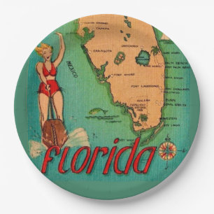 Retro Postcard of Florida  Paper Plate