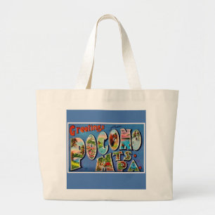 Retro Postcard  Pocono Mtns Large Tote Bag