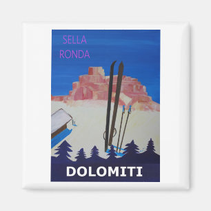 Retro Poster Dolomiti Italy at Sella Ronda Magnet