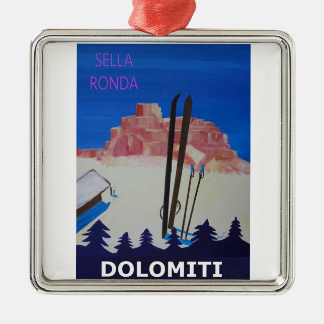 Retro Poster Dolomiti Italy at Sella Ronda Metal Tree Decoration (Front)