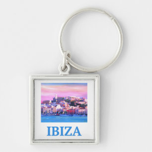 Retro Poster Ibiza Old Town and Harbour Key Ring