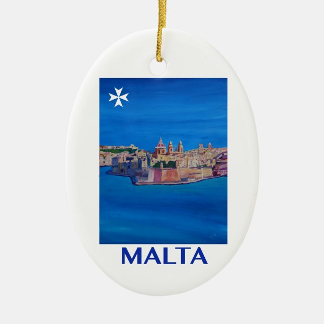 RETRO POSTER Malta Valetta City of KnightsII Ceramic Tree Decoration (Front)