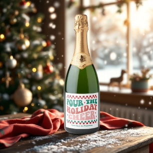 Retro “Pour the Holiday Cheer” Christmas Sparkling Wine Label