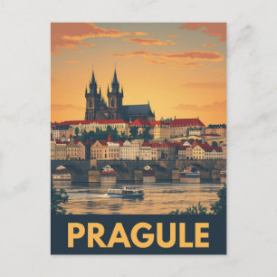 Retro Prague Skyline Postcard