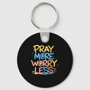 Retro Pray More Worry Less Christian Faith Men Wom Key Ring