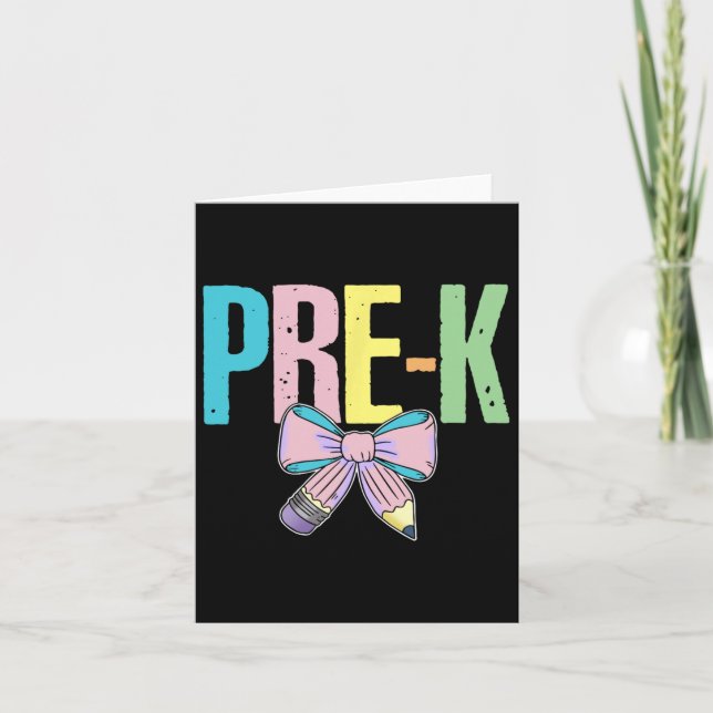 Retro Pre-k Coquette Bow Pencil First Day Back To  Card (Front)