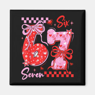 Retro Preppy Coquette Bow 6 7 Six Seven Love Valen Magnet
