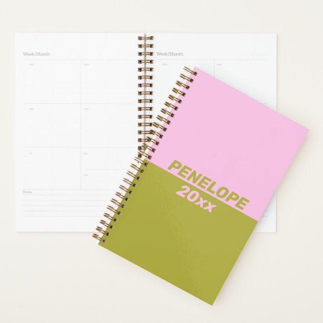 Retro Preppy Pink Green Geometric Personalised Planner (Display)