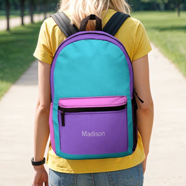 Retro Preppy Purple, Teal & Pink 90's Colour Block Printed Backpack (Creator Uploaded)