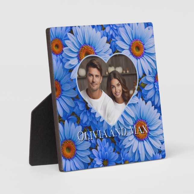 Retro pretty Blue floral blue daisies pattern  Plaque (Front)