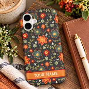 Retro Pretty Fun Floral Dragonfly Custom Name iPhone 13 Pro Max Case