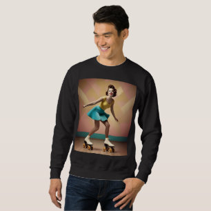 Retro Pretty Lady Roller Skating Backwards, Sweatshirt