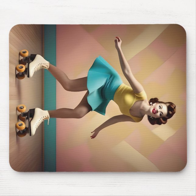 Retro Pretty Lady Roller Skating Lets Roll,  Mouse Pad (Front)