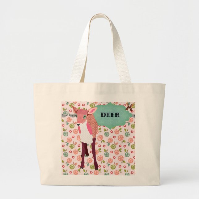 Retro Pretty Pink Deer Floral Bag (Front)